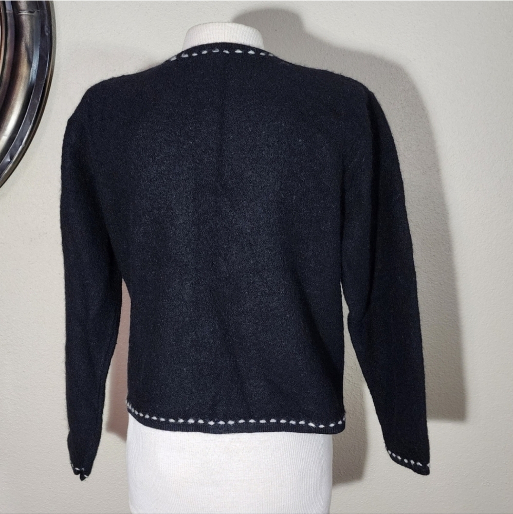 Karen Scott 100% Wool Cardigan Black Size L - Picture 16 of 17